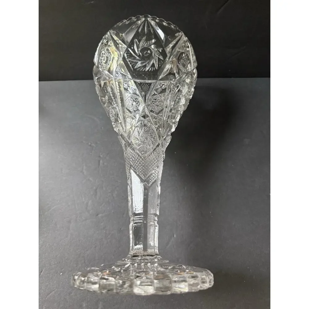 Vintsge EAPG Imperial Cut Glass Boquet Vase Hobstar Thunderbolt MCM Scalloped